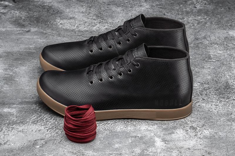 Black Nobull Dark Gum Leather Mid Women's Trainers | CA J1983P